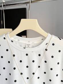 ملابس علوية تي شيرت مطبوع بنقاط بولكا، جميل وحلو للفتيات المراهقات، ملابس علوية كاجوال عصرية وأنيقة للصيف - أبيض - مشاهدة 5