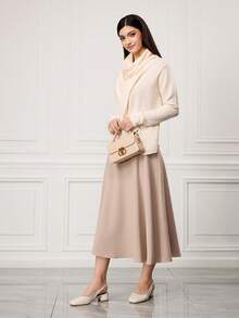 Sleekvia 女士休闲方跟平底鞋，纯色，适合办公和通勤穿着。 - 杏色 - 查看 10