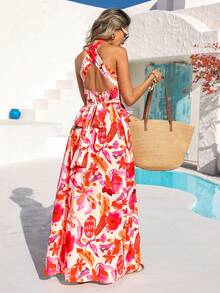 Vivid Eden Spring/Summer Holiday Dresses, Halter Neck And Crisscross Back Strap Art Print Women's Dresses, Summer Beach Dresses, Back-To-School Outfits, Very Simple Outfits, Women's Country Style Clothing, Office Wear, Old-Fashioned Style, Teacher's Outfits, Date Wear, Graduation Season Dresses, Women's Dresses, Spring/Summer Casual Dresses, Summer Dresses. - Multicolor - View 2