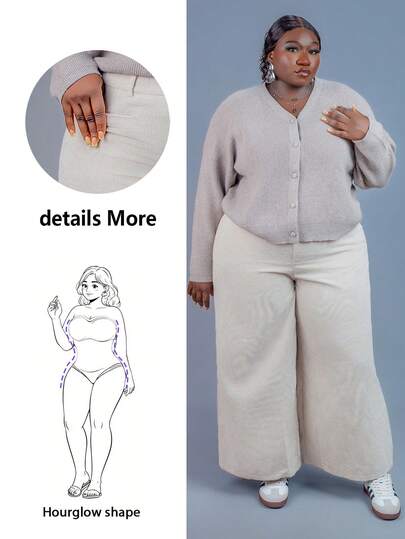 CurvyTilda 加大码女式杏色休闲宽松阔腿裤