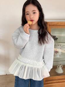 DAZY 女童圆领针织抓绒撞色网眼卫衣，秋季款