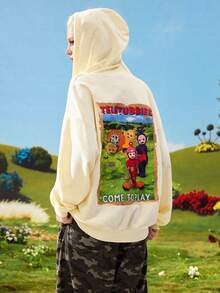Teletubbies X ROMWE SpringgraphicSpringWomen's Cute Beige Cartoon Pattern Zip-Up Sweatshirt - Beige - View 1