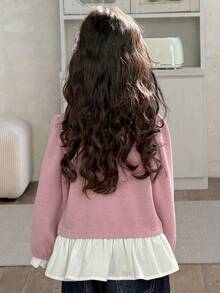 DAZY Sudadera casual de estilo coreano con cuello redondo y parches para niñas jóvenes, de manga larga - Rosa - Ver 2