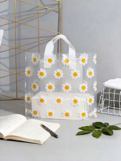 20 Pieces Premium Daisy Print Gift Bags Set Multi-Purpose Reusable Boutique Packaging For Clothing/Towels/Shopping High-Quality Decorative Bags For Birthdays/Weddings/Parties (Floral Design Gift Wrap Accessories)