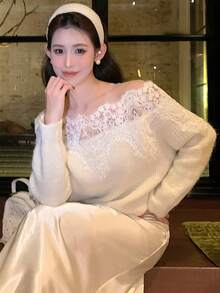 DAZY Women's Lace Girly Korean Style Long Sleeve Sweater, Autumn/Winter