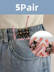 1对/5对熊形腰部收紧器腰扣别针，无需缝纫和工具，腰部调节扣，裤腰纽扣，可拆卸牛仔裤纽扣，腰扣，速成牛仔裤纽扣，领扣，胸针别针，熊形纽扣调节器，可拆卸安全别针腰夹，裤夹，适用于宽松牛仔裤，纽扣替换，裤子压扣，皮带扣，学校用品，教师礼物，返校教师配件 - 銅色 - 查看 7