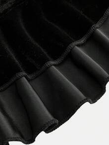 SHEIN Tween Girl Casual Elegant Round Neck Long Sleeve Irregular Hem Frill Trim Long Fitted Solid Color Knit Maxi Dress, Black, Suitable For Halloween Party, Home, Outing, School, Gathering - Black - View 7