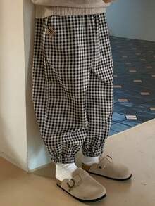 DAZY 男童格纹斜插口袋裤 - 黑色 - 查看 4