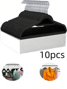 1/2/5/10PCS Space Saving Premium Black Velvet Non Slip Shoulder Grooves Hook Hangers For Organizing Shirts Skirts Pants Coats Suits Tops For Adults Closet Organization Home Storage Wardrobe Essential Fashion Hangers Garment Care Apparel Management - Multicolor - View 7