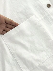 Linhara 大码亚麻舒适长流苏连帽抽绳休闲度假长袖外套，带口袋，白色纽扣女式棉质女装亚麻女式衬衫 - 白色 - 查看 6