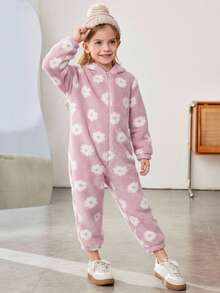 SHEIN 女童针织毛绒连帽连体衣 - 淡紫色 - 查看 3