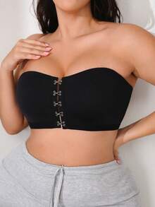 NudeFit 大码简约纯色文胸和无钢圈文胸 - 黑色 - 查看 5