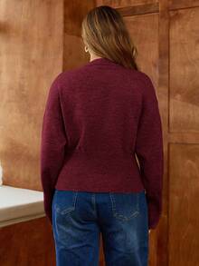 Elaquor Cárdigan de talla grande de unicolor casual con cintura ceñida, para otoño/invierno/primavera, vacaciones de primavera - Rojo - Ver 5