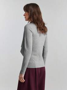 Ontre Women's Grey Sweater,Elegant Autumn Office Shoulder Wrap Design,Long Sleeve Fitted Silhouette,Ruffle Hem Viscose Top,Urban Chic Minimalist Fashion - Grey - View 3