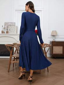 EMERY ROSE 女士休闲条纹圆领长袖冬季连衣裙 - 藏蓝色 - 查看 2