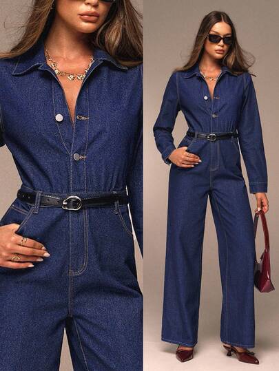 SHEIN Forever 21 Fall&Winter Halloween Christmas New Year Going Out Graduation Prom Elegant Formal Luxury Chic Business Casual Birthday/Office Outfits/Country Concert/Club Outfits Sexy/Western/Work Clothes/Streetwear/Vintage/Festival/Cocktail/Rave/Prom/Hawaii/Airport/Funny/Basic/Brunch Outfits/2000s Style/Bodycon/Old Money Style/Church/Homecoming/Classy/Party/Modest/Date Night/Long Sleeve/Denim/Blue Washed Low Rise Baggy Wide Leg Cowgirl Denim Jumpsuit