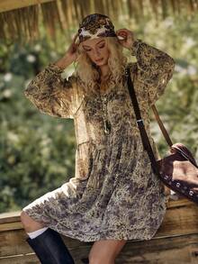 SHEIN Unity Women's Floral Print Loose Fit Ruffle Hem Midi Dress, Early Spring - Multicolor - View 1