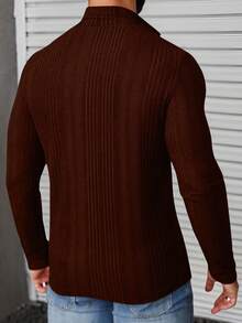 Manfinity CasualCool Maglietta a maniche lunghe con mezza patta e costine, di colore unito, da uomo - Marrone ruggine - Visualizzare 2