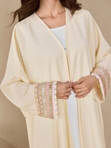 Graceveil 优雅长袖蕾丝拼接系带女式长袍 - 杏色 - 查看 6