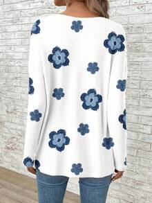 EMERY ROSE 女式花卉印花加大码V领长袖T恤，适合音乐节和返校季，秋冬季 - 彩色 - 查看 2