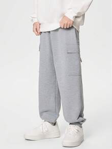 SHEIN 3pcs/Set Tween Boys' Casual Solid Cargo Pocket Drawstring Baggy Sweatpants, School, Campus, College Chic Autumn/Winter - Multicolor - View 5