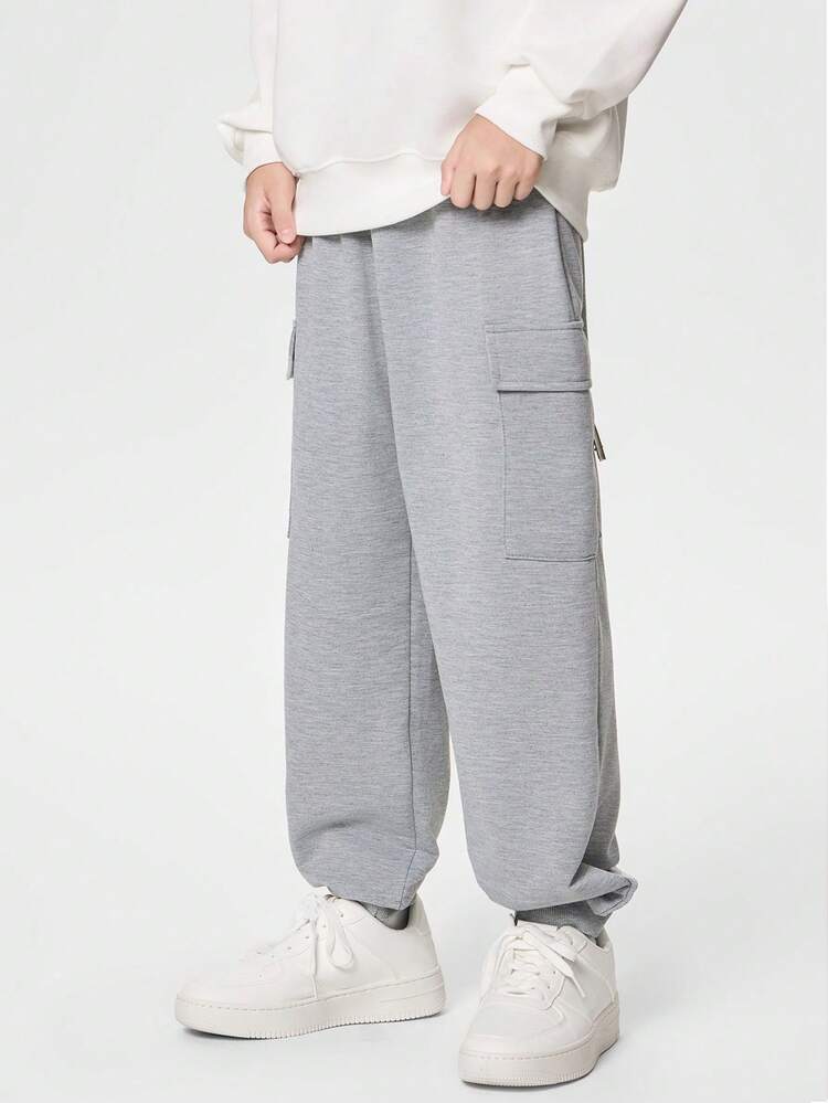 SHEIN 3pcs/Set Tween Boys' Casual Solid Cargo Pocket Drawstring Baggy Sweatpants, School, Campus, College Chic Autumn/Winter - Multicolor - View 5