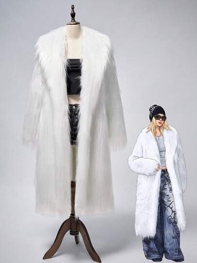 Grunge Punk Y2K Faux Fur Oversized Long Jacket