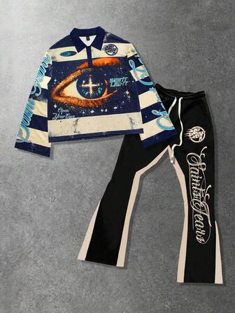 Street Life 2 pezzi Set camicia casual con bottoni e pantaloni da uomo