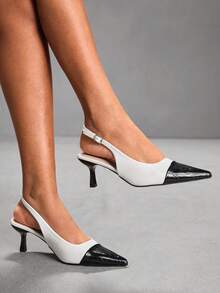 CUCCOO SZL Minimalist Pointed Toe Women Pumps For Office And Commute - Black and White - View 11