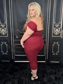 Hourglow Dollyholly86 Plus Size Off Shoulder Long Dress, Spring Summer Beach Outfit,Birthday Dresses For Women, For Hourglass Body Shape - Burgundy - View 7