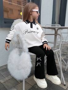 DAZY 女童纯色休闲蝴蝶结装饰韩版裤 - 黑色 - 查看 2