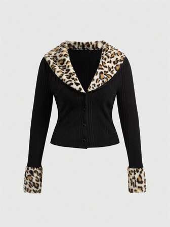 Grunge Punk Große Größen Y2K Harajuku Chic Leoparden-Muster Fransensaum Figurbetontes Top für Damen