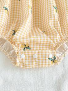 Vintaside Kids 1件女婴清新绿色格子荷叶袖连体衣。面料柔软舒适，俏皮可爱，公主风休闲款式，适合春夏户外、旅行、日常穿着。 - 黃色 - 查看 5