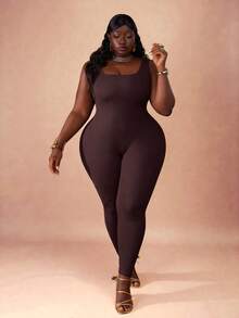 CurvyTilda Bộ đồ liền thân Slayr Basic Casual Co giãn, Đan cỡ lớn - màu nâu - Xem 4