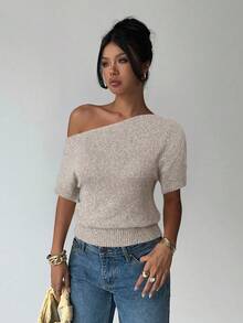 Aloruh Women's Casual Spring/Summer New Knitted Oblique Shoulder Loose Knit Top - Multicolor - View 6