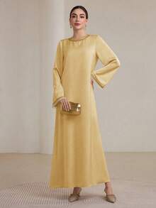 Graceveil Vestido de estilo árabe con volantes y ribete para mujer, adecuado para primavera y otoño de manera modesta - Amarillo - Ver 3