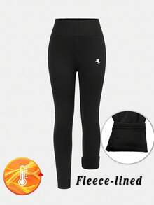 SHEIN Teen Girls' Knit Slim Fit Basic Waistband Leggings For Spring/Summer, Casual, Personalized Styling, Daily Wear - Black - View 2