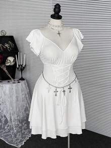 Coolane Plus Size Spring/Summer Rave Outfit Punk Date Night Renaissance Fair Club Outfits Party Preppy Vintage Goth Y2K White Mini  Corset Dress - White - View 1