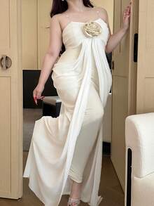 Flirla 性感束腰无肩带连衣裙 - 白色 - 查看 6