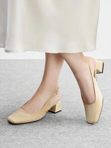 CUCCOO BIZCHIC Women's Square Toe Chunky Heel Apricot Elegant Commuter Mule Shoes, Ladies' High Heel Backless Pumps For Christmas - Beige - View 3