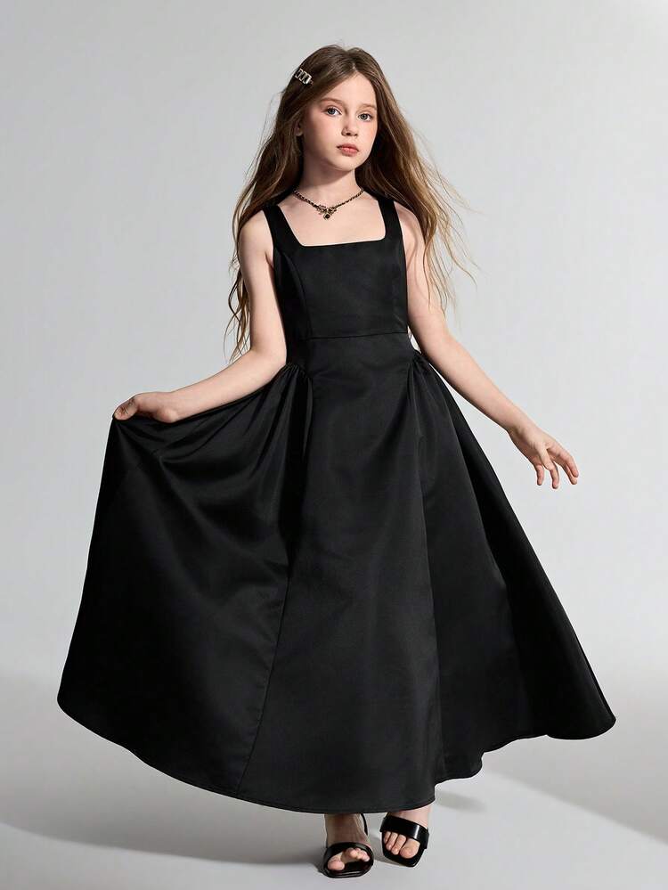 Tween Girl Bow Decor Casual Elegant Backless Dress