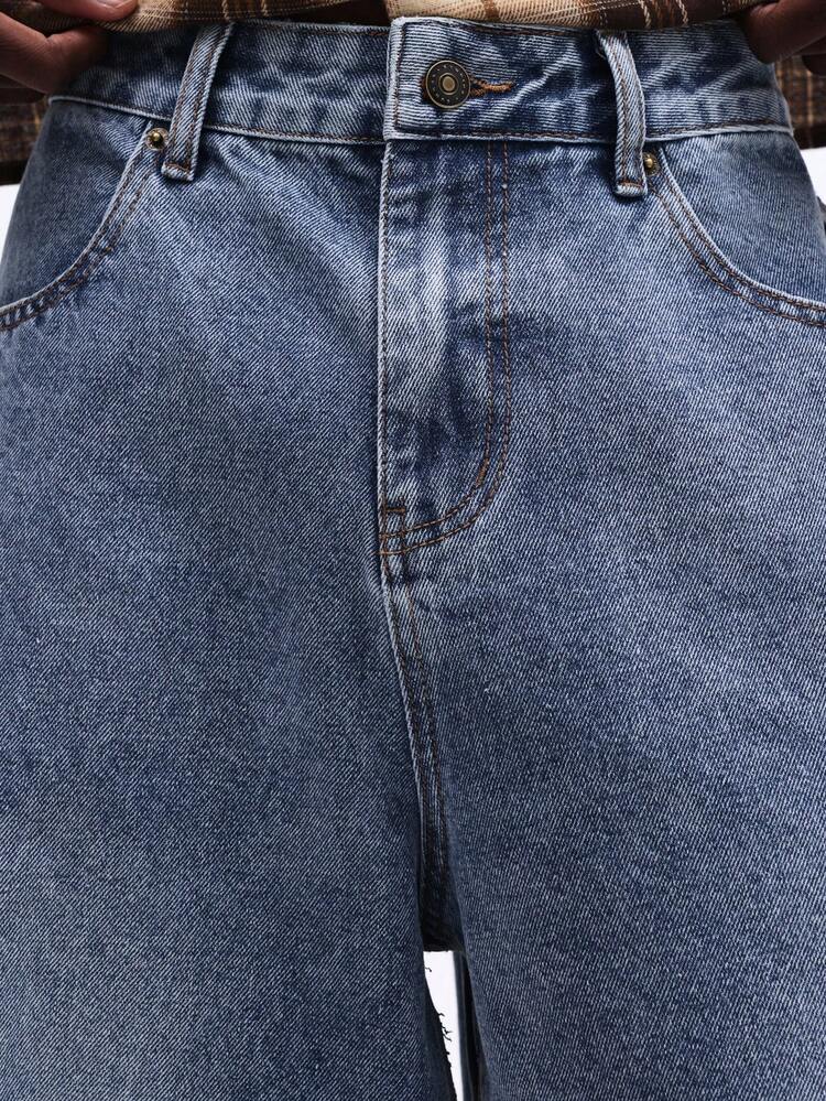 Wide Leg Baggy Jeans With Distressed Details