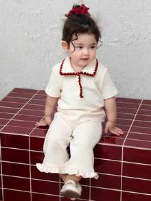 DAZY Toddler Girls' Casual Contrast Color Collar Short Sleeve Top