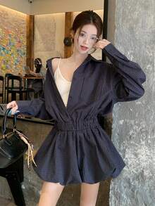 DAZY Women's Plaid Korean Style Long Sleeve Mini Dress - Blue - View 6