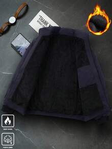 Manfinity Homme Chaqueta de forro polar versátil y de moda para hombres en invierno, chaqueta de hombre, chaqueta bomber de hombre, chaqueta forrada térmica para hombres, ropa de abrigo para hombres - Gris Oscuro - Ver 2