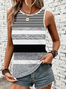 SHEIN LUNE Casual Minimalist Striped Pattern Women Tank Top, Suitable For Autumn/Winter Spring Beach - Multicolor - View 3