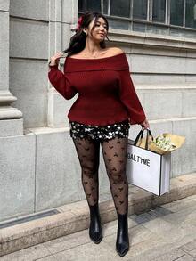 GalTyme 大码女式蝴蝶结网纱性感时尚打底裤 情人节 - 黑色 - 查看 5