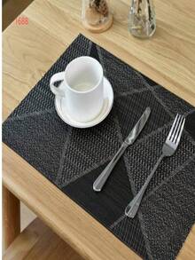 8/12pcs Rectangular Placemats With Asymmetrical Bar Patterns, Double-Sided Kitchen Table Mats, Heat-Resistant, Stain Resistant, Non Slip Mats, Washable, PVC Table Mats - Multicolor - View 5