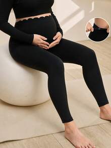 GentleRue Maternity Maternity Solid Color High Waist Slim Fit Leggings - Black - View 1