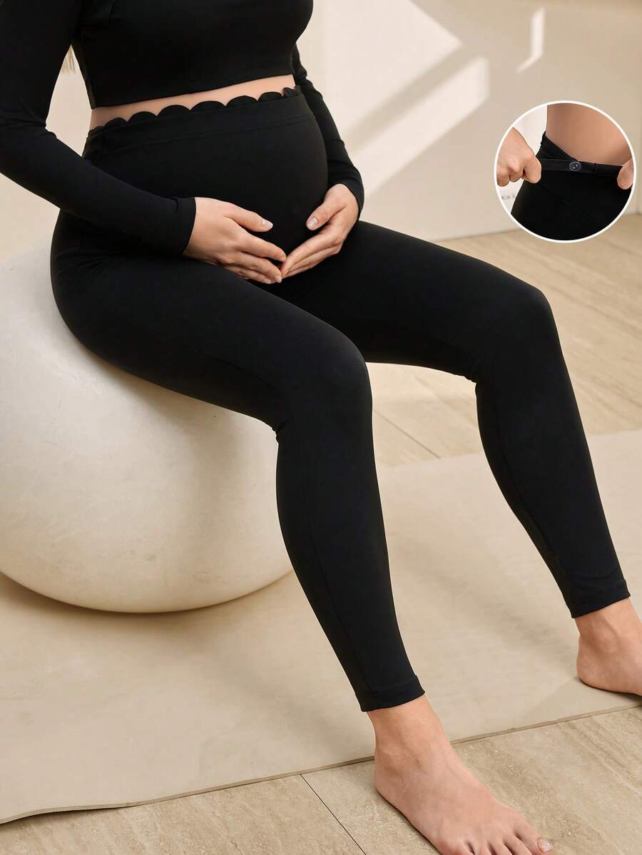 GentleRue Maternity Maternity Solid Color High Waist Slim Fit Leggings - Black - View 1